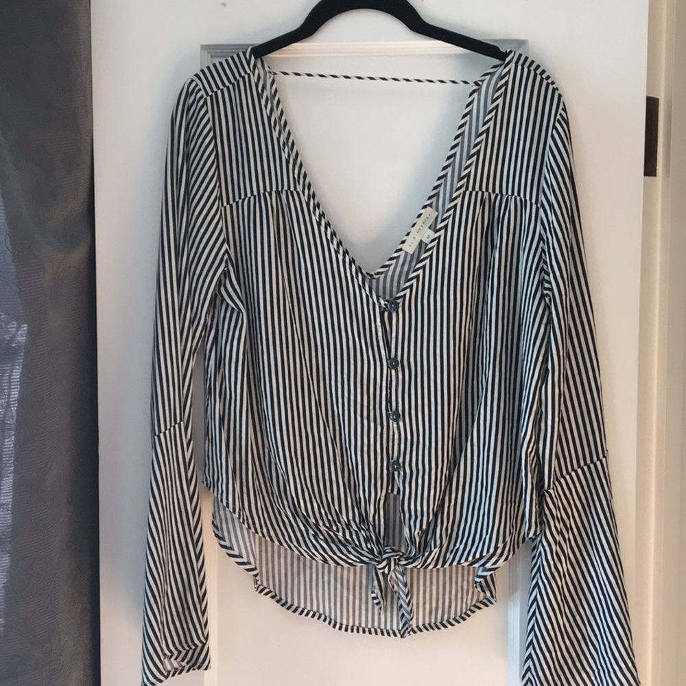 LA hearts black and white striped top